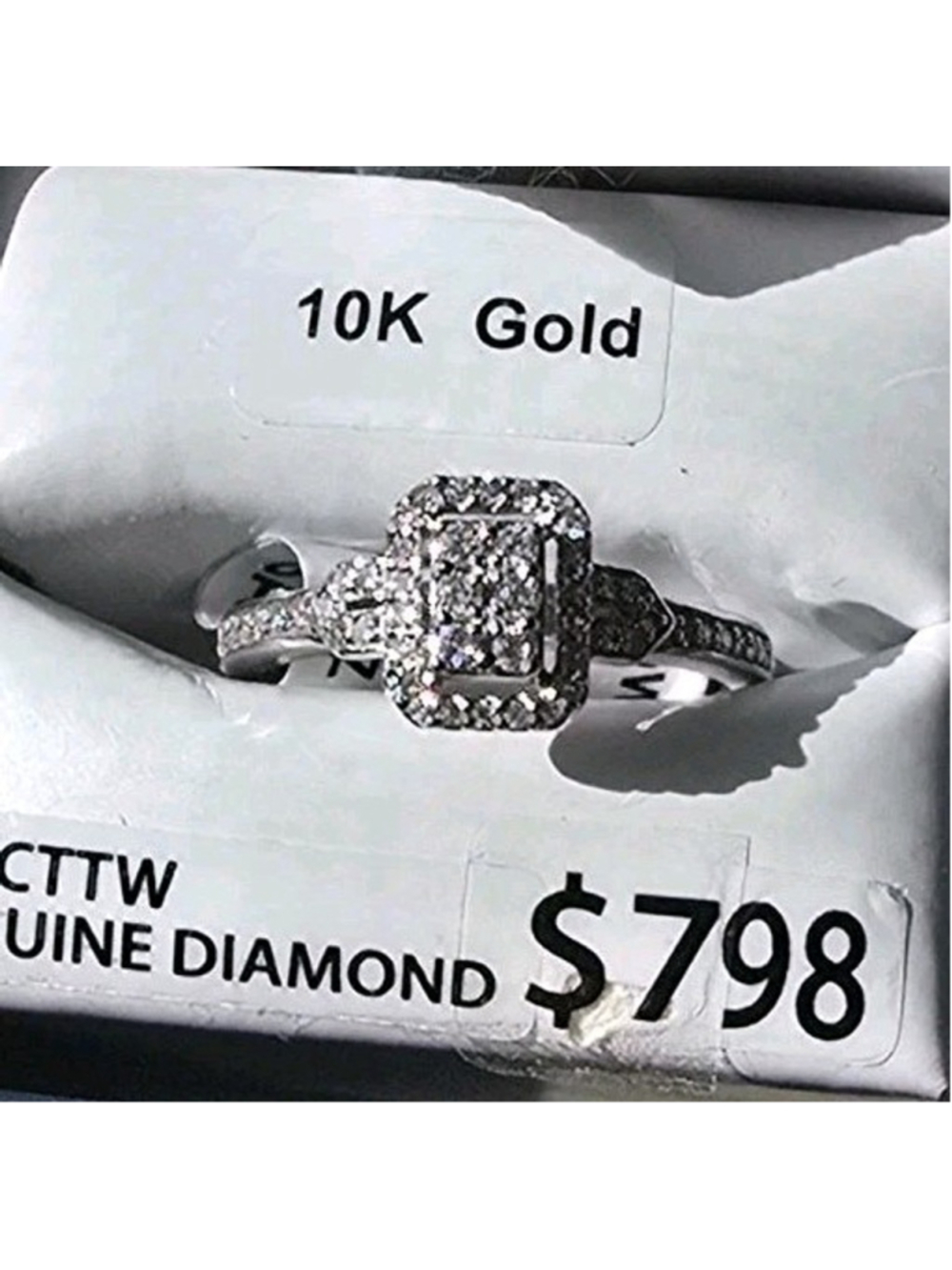 10K Solid White Gold 1/2 CTTW Diamond cluster engagement Ring size 7